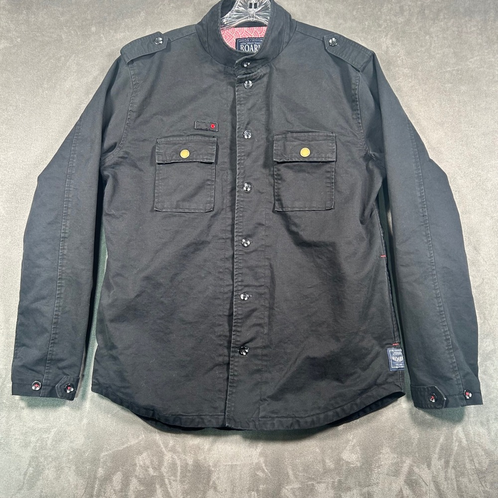 Roark Mens Black Cotton Military Field Jacket Size Large Patterned Lining